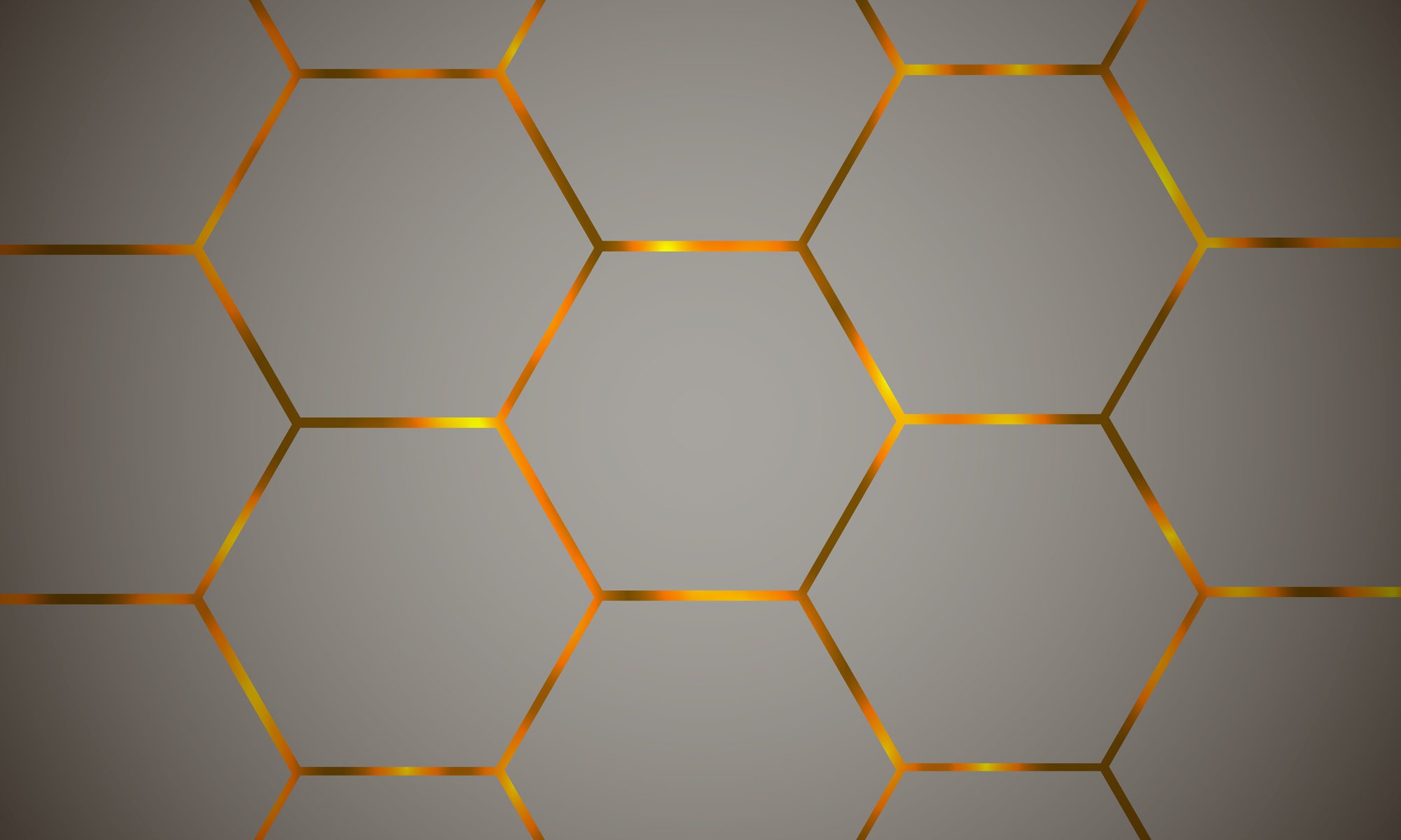 Hexagonal colorful abstract background with orange flashes